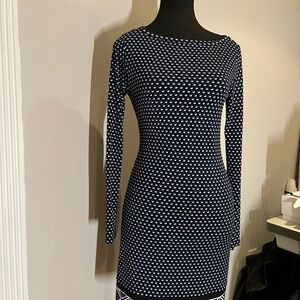Michael Kors Navy and White Long-Sleeve Patterned Sheath Dress